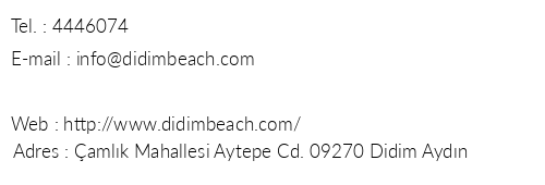 Didim Beach Resort & Spa telefon numaralar, faks, e-mail, posta adresi ve iletiim bilgileri